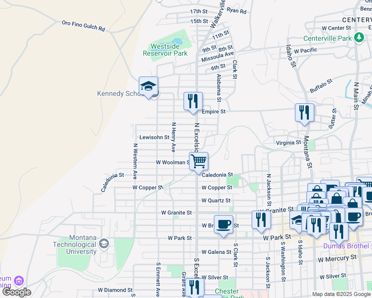 map of restaurants, bars, coffee shops, grocery stores, and more near 945 West Woolman Street in Butte
