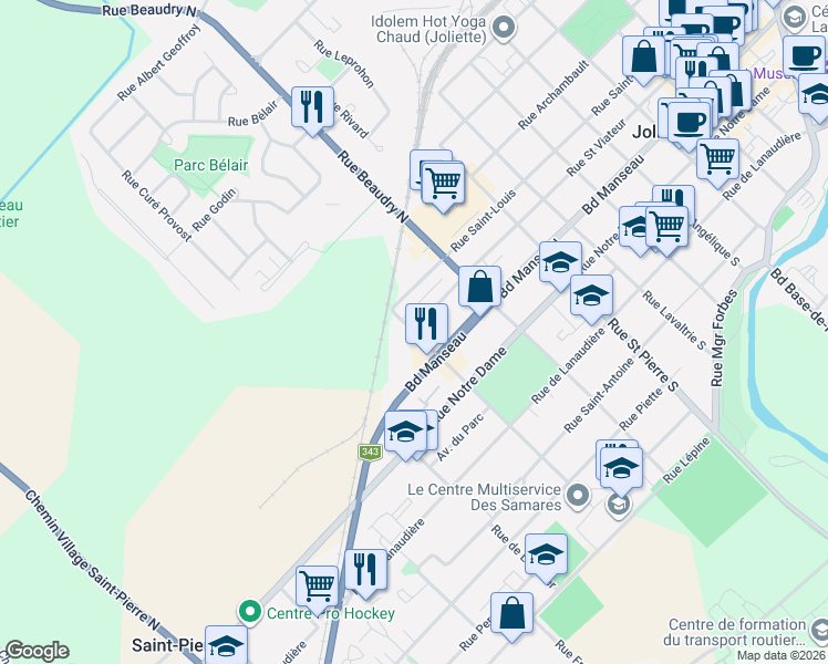 map of restaurants, bars, coffee shops, grocery stores, and more near 101 Rue Sir Mathias Tellier Nord in Joliette