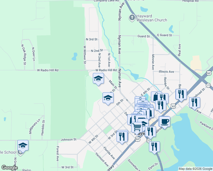 map of restaurants, bars, coffee shops, grocery stores, and more near 10680 Main Street in Hayward