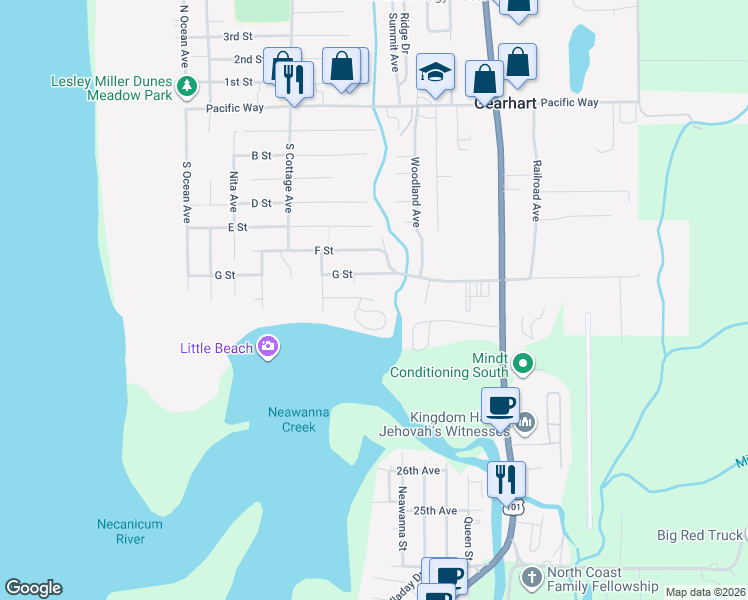 map of restaurants, bars, coffee shops, grocery stores, and more near 944 H Street in Gearhart