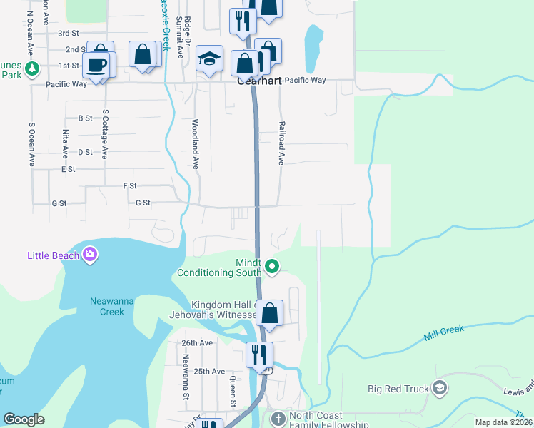 map of restaurants, bars, coffee shops, grocery stores, and more near 2959 Hwy 101 N in Gearhart
