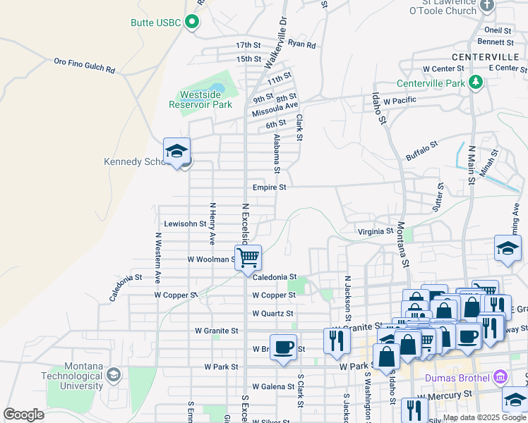 map of restaurants, bars, coffee shops, grocery stores, and more near 744 Lewisohn Street in Butte
