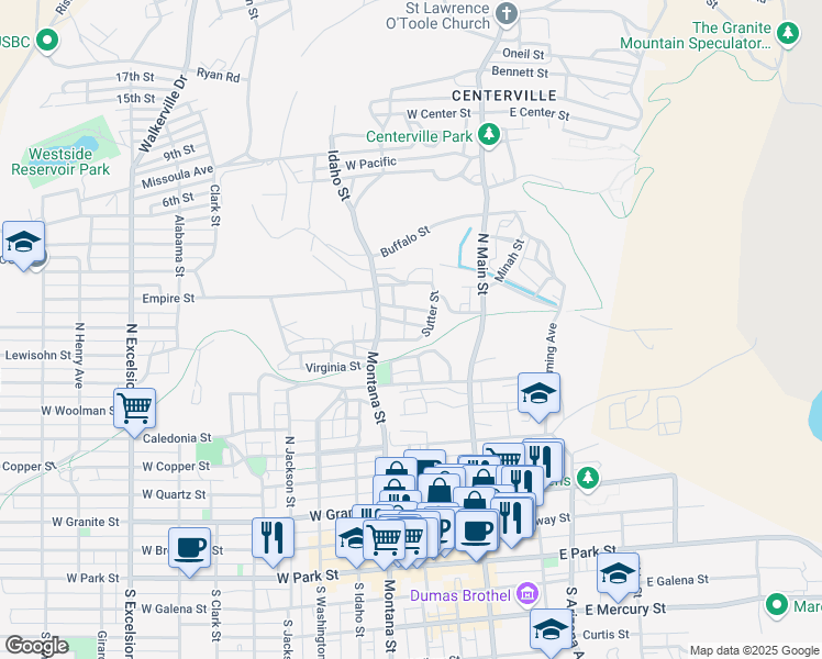 map of restaurants, bars, coffee shops, grocery stores, and more near 130 West Boardman Street in Butte
