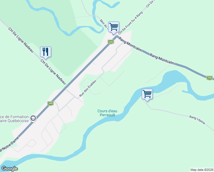 map of restaurants, bars, coffee shops, grocery stores, and more near Rue Bourdon in Lanaudière