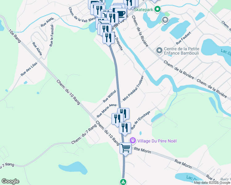 map of restaurants, bars, coffee shops, grocery stores, and more near 2125 Rue Wilfrid in Val-David