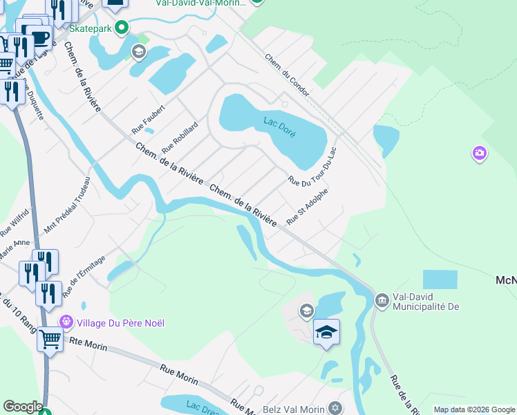 map of restaurants, bars, coffee shops, grocery stores, and more near 919 Chemin de la Rivière in Val-David
