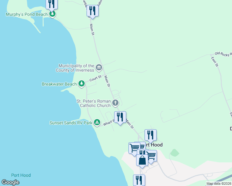 map of restaurants, bars, coffee shops, grocery stores, and more near 322 Main Street in Port Hood