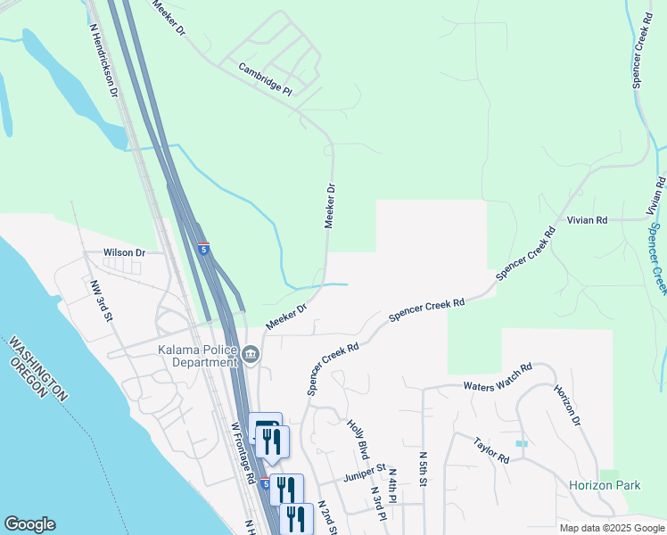 map of restaurants, bars, coffee shops, grocery stores, and more near 5620 Meeker Drive in Kalama