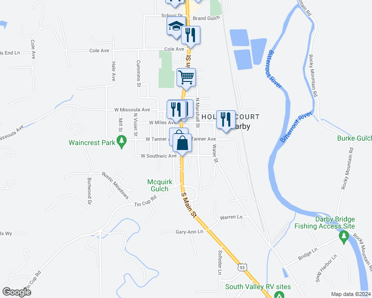map of restaurants, bars, coffee shops, grocery stores, and more near 119 South Main Street in Darby