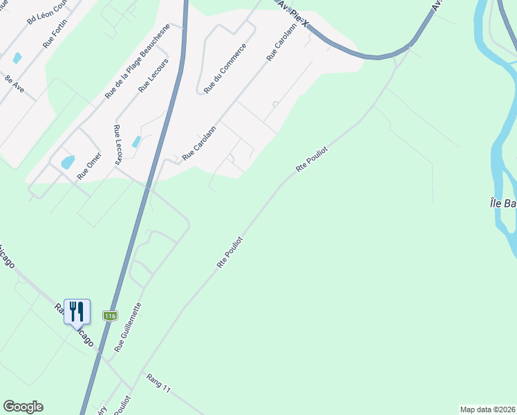map of restaurants, bars, coffee shops, grocery stores, and more near 65 Route Pouliot in Centre-du-Québec