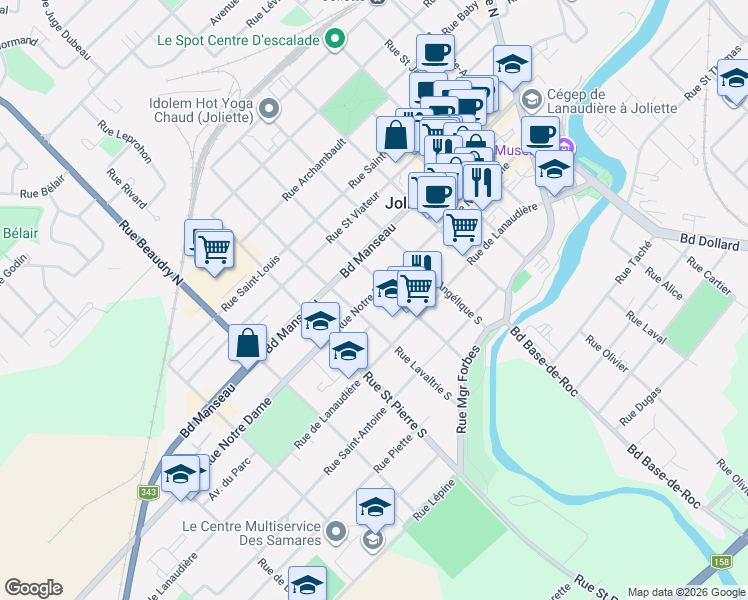 map of restaurants, bars, coffee shops, grocery stores, and more near 813 Rue Notre Dame in Joliette