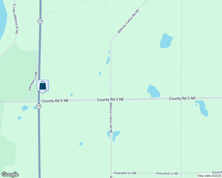map of restaurants, bars, coffee shops, grocery stores, and more near 12384 Miltona Carlos Road Northeast in Miltona