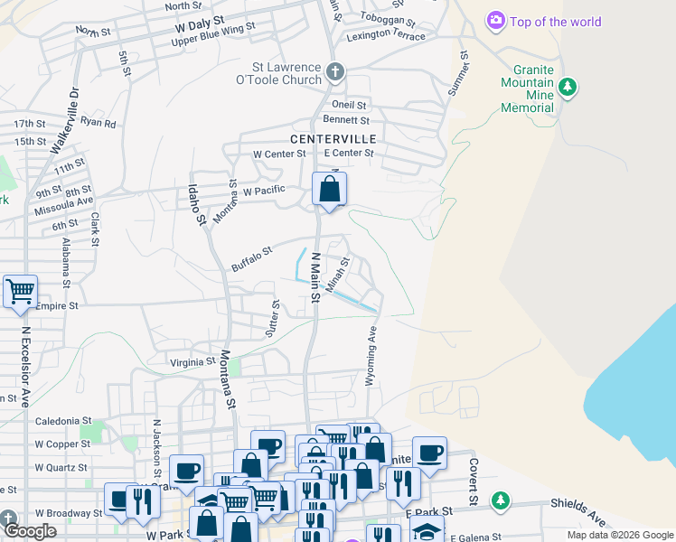 map of restaurants, bars, coffee shops, grocery stores, and more near 34 East Summit Street in Butte