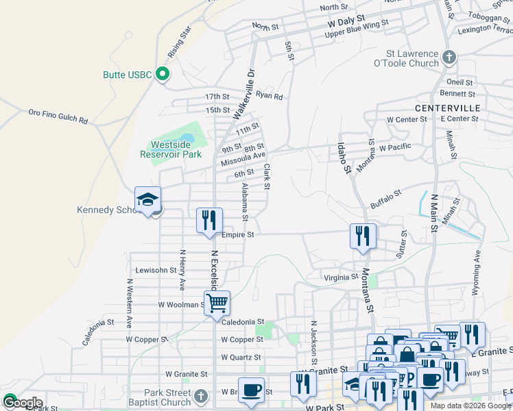 map of restaurants, bars, coffee shops, grocery stores, and more near 715 Zarelda Street in Butte