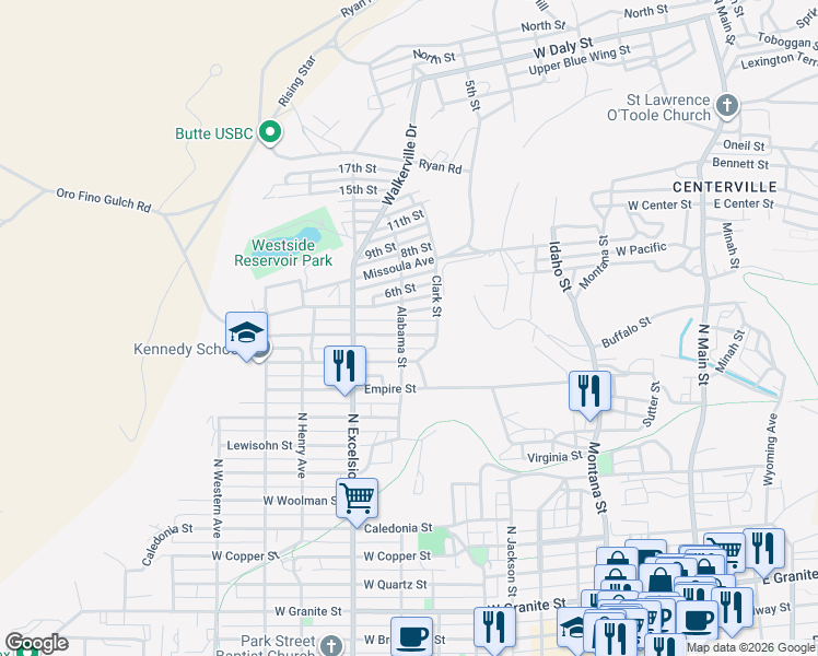 map of restaurants, bars, coffee shops, grocery stores, and more near 731 Zarelda Street in Butte