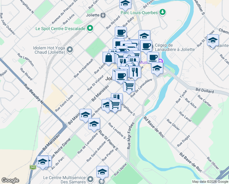 map of restaurants, bars, coffee shops, grocery stores, and more near 690 Rue Notre Dame in Joliette