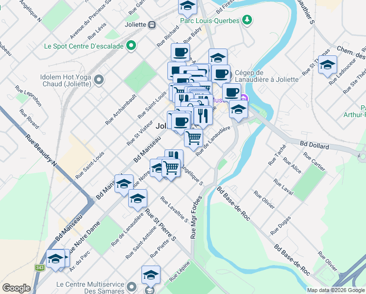map of restaurants, bars, coffee shops, grocery stores, and more near 633 Rue Notre Dame in Joliette
