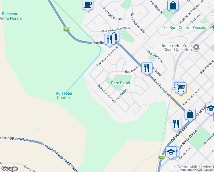map of restaurants, bars, coffee shops, grocery stores, and more near 1260 Rue Émile Boulard in Joliette