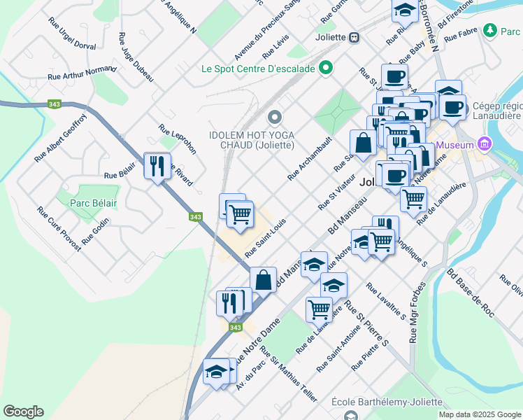 map of restaurants, bars, coffee shops, grocery stores, and more near 905 Rue Archambault in Joliette