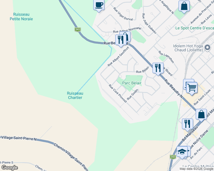 map of restaurants, bars, coffee shops, grocery stores, and more near 549 Rue Curé Provost in Joliette