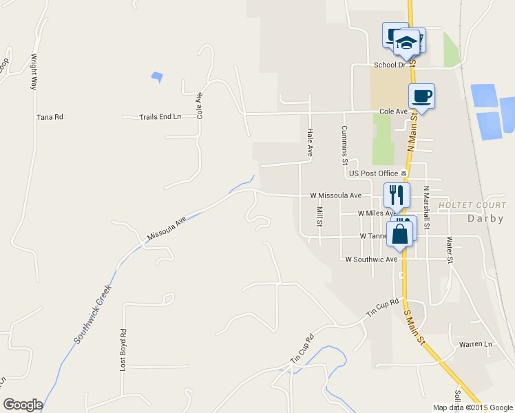 map of restaurants, bars, coffee shops, grocery stores, and more near 500 West Missoula Avenue in Darby