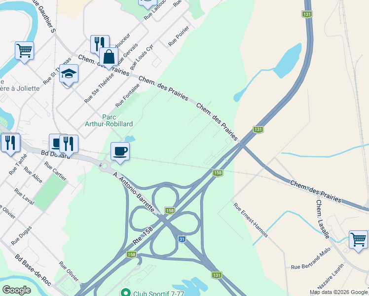 map of restaurants, bars, coffee shops, grocery stores, and more near 779 Boulevard Joseph Arthur in Joliette