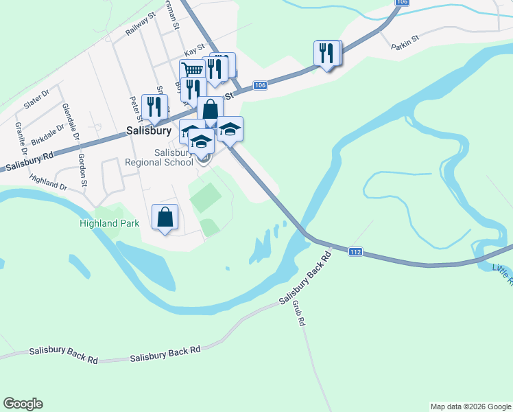 map of restaurants, bars, coffee shops, grocery stores, and more near 2622 River Road in Salisbury
