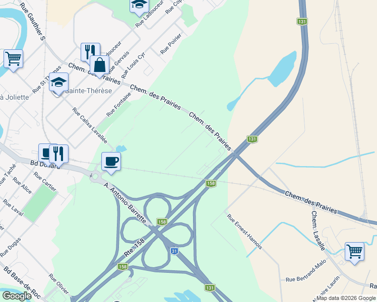 map of restaurants, bars, coffee shops, grocery stores, and more near 855 Boulevard Joseph Arthur in Joliette