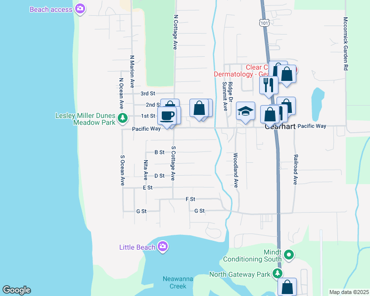 map of restaurants, bars, coffee shops, grocery stores, and more near 656 B St in Gearhart