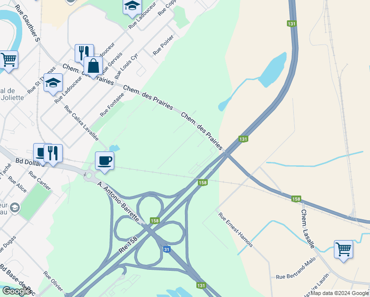 map of restaurants, bars, coffee shops, grocery stores, and more near 855 Boulevard Joseph Arthur in Joliette