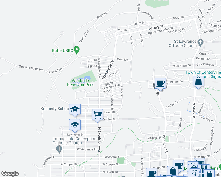map of restaurants, bars, coffee shops, grocery stores, and more near 805 7th Street in Butte