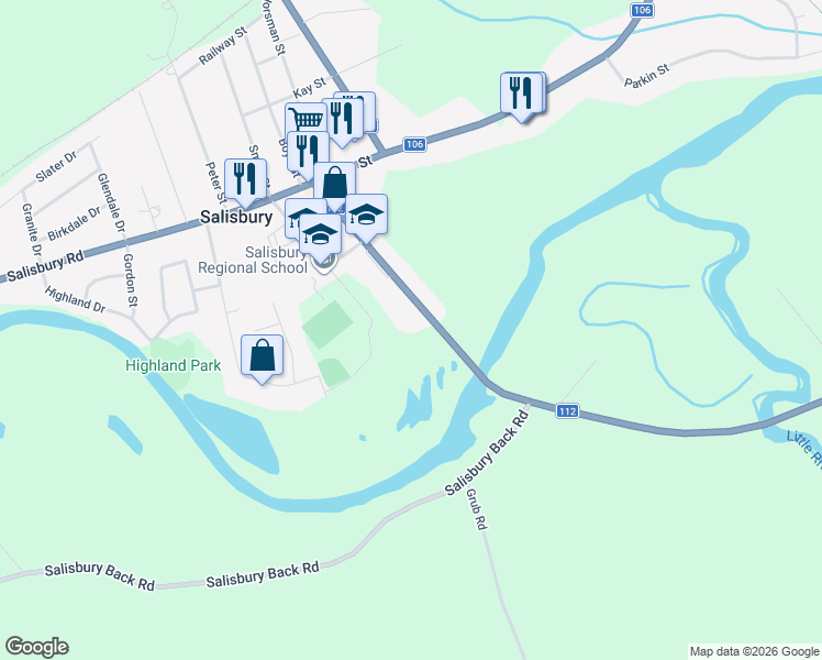 map of restaurants, bars, coffee shops, grocery stores, and more near 2622 River Road in Salisbury