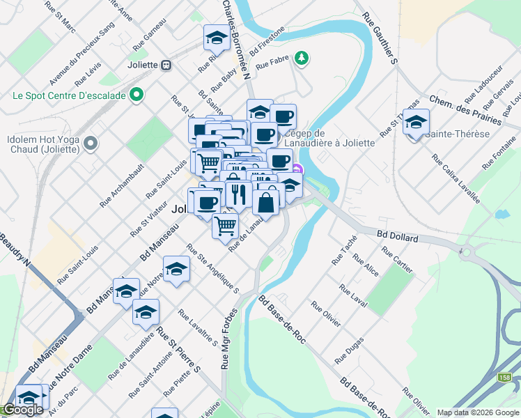 map of restaurants, bars, coffee shops, grocery stores, and more near 159 Rue Saint Paul in Joliette