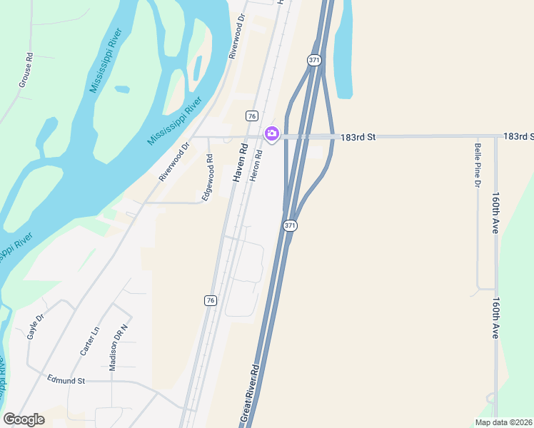 map of restaurants, bars, coffee shops, grocery stores, and more near 17940 Heron Road in Little Falls