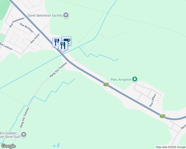 map of restaurants, bars, coffee shops, grocery stores, and more near 1441 Boulevard Fiset in Sorel-Tracy