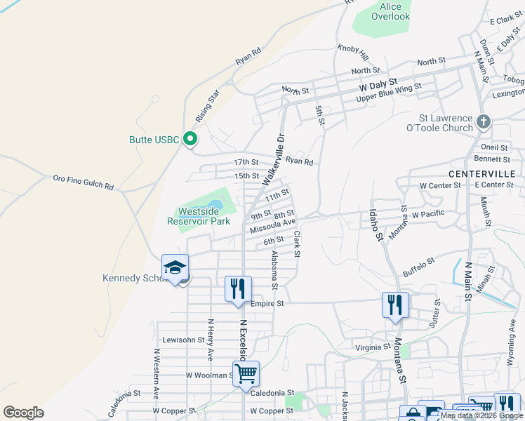 map of restaurants, bars, coffee shops, grocery stores, and more near 735 11th Street in Butte