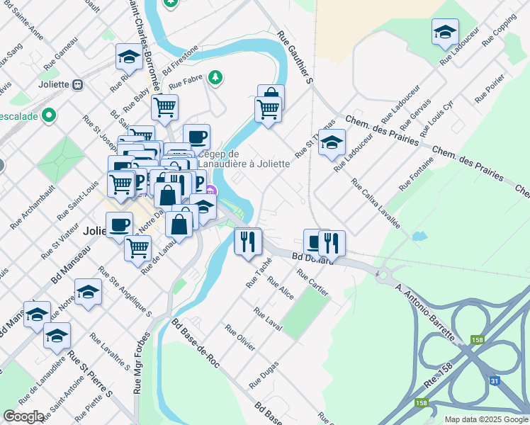 map of restaurants, bars, coffee shops, grocery stores, and more near 429 Rue St Thomas in Joliette