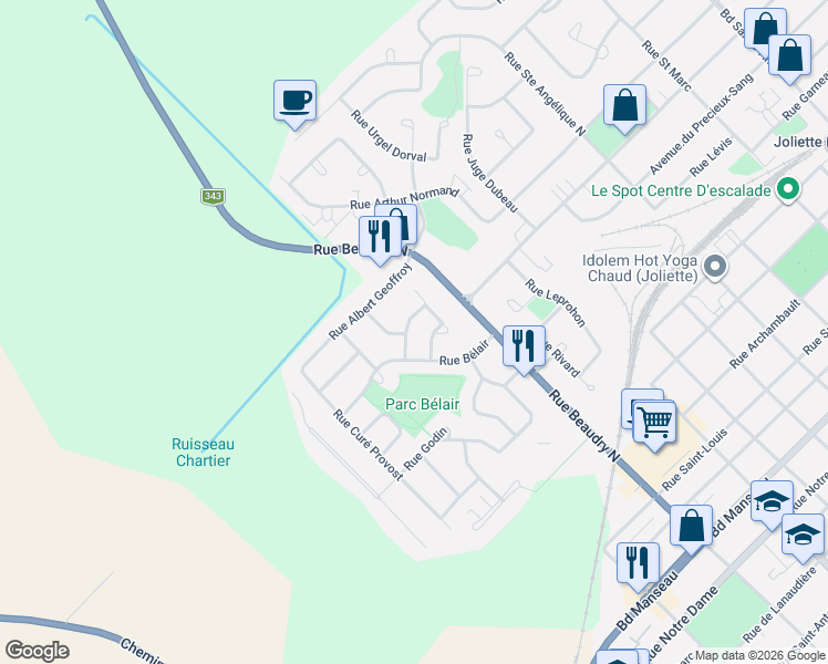 map of restaurants, bars, coffee shops, grocery stores, and more near 1117 Rue Paul Courteau in Joliette