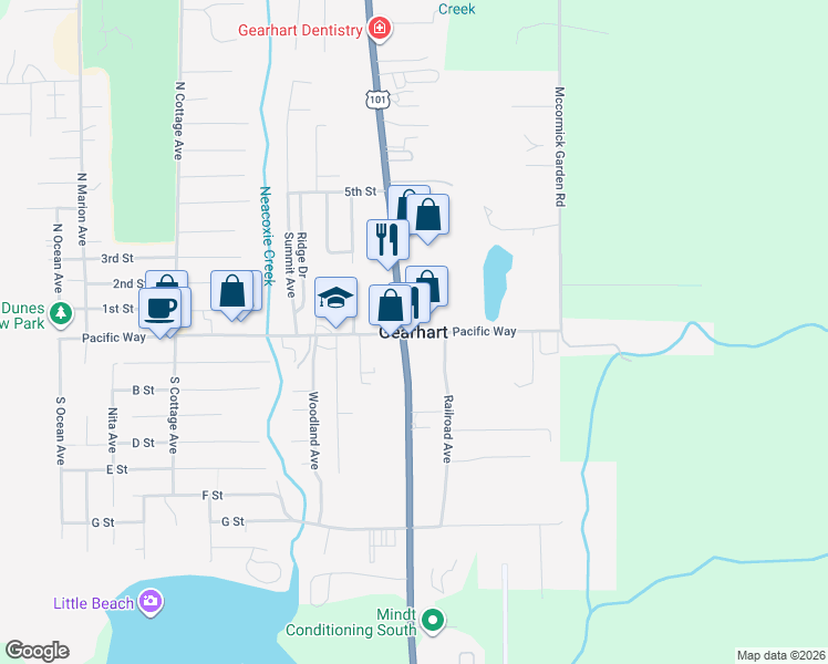 map of restaurants, bars, coffee shops, grocery stores, and more near in Gearhart