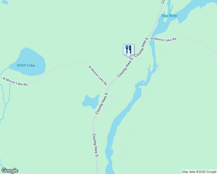 map of restaurants, bars, coffee shops, grocery stores, and more near West Moose Lake Road in Sawyer County