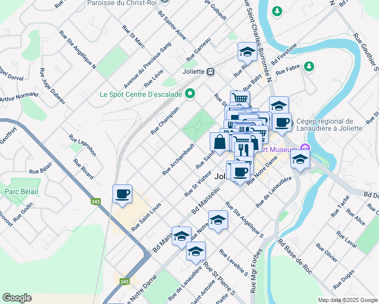 map of restaurants, bars, coffee shops, grocery stores, and more near 659 Rue Archambault in Joliette