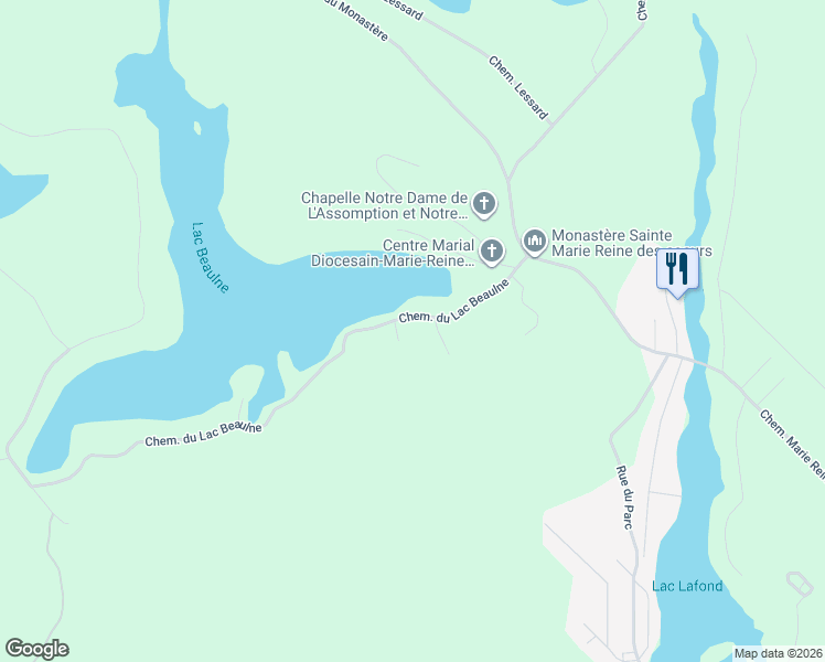 map of restaurants, bars, coffee shops, grocery stores, and more near 1261 Chemin du Lac Beaulne in Chertsey
