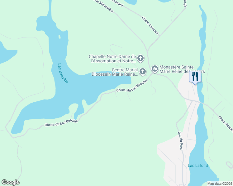 map of restaurants, bars, coffee shops, grocery stores, and more near 1281 Chemin du Lac Beaulne in Chertsey