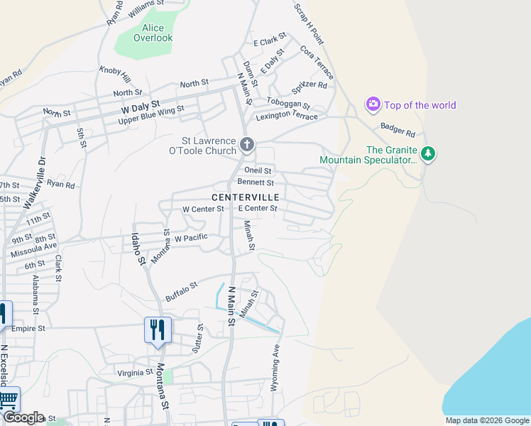 map of restaurants, bars, coffee shops, grocery stores, and more near 51 Wells Street in Butte