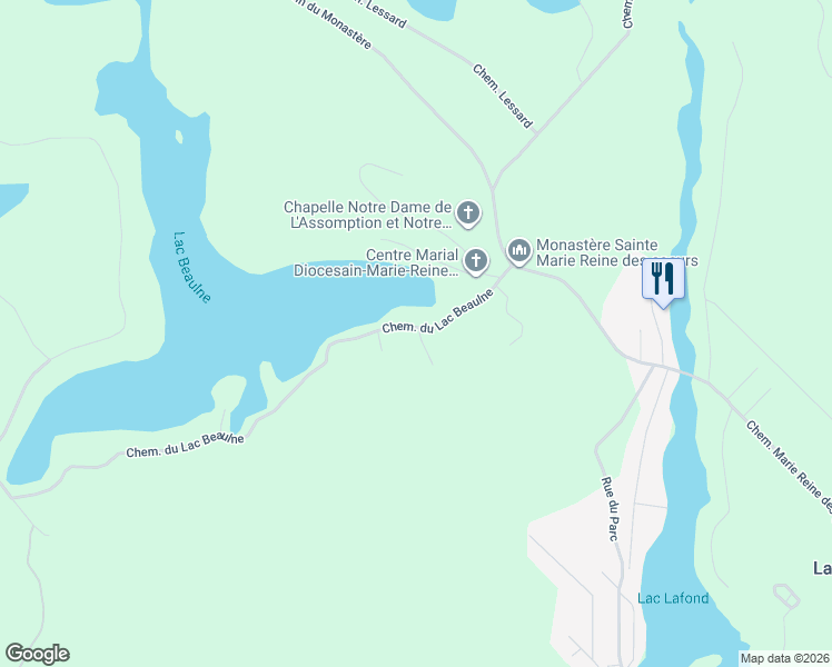 map of restaurants, bars, coffee shops, grocery stores, and more near 1281 Chemin du Lac Beaulne in Chertsey