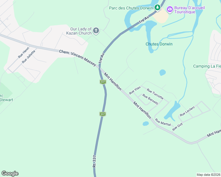 map of restaurants, bars, coffee shops, grocery stores, and more near 4348 Québec 337 in Sainte-Julienne