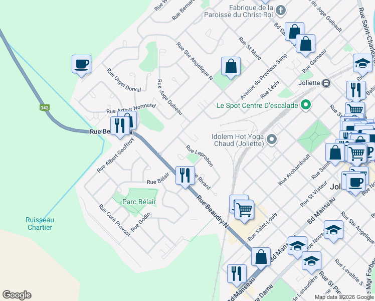 map of restaurants, bars, coffee shops, grocery stores, and more near 475 Rue Leprohon in Joliette