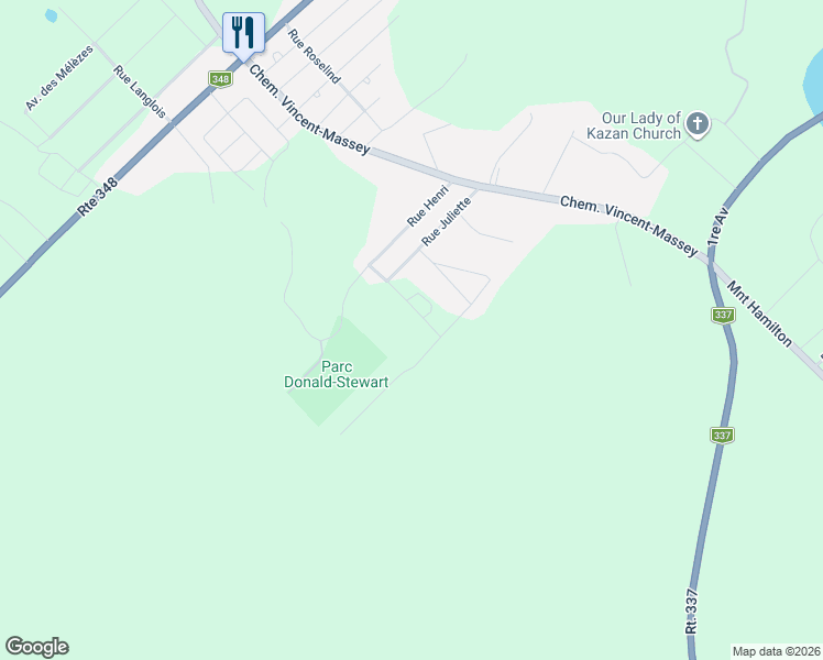 map of restaurants, bars, coffee shops, grocery stores, and more near 4250 Rue Desrosiers in Rawdon