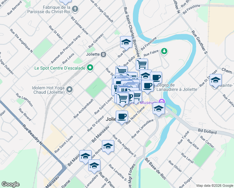 map of restaurants, bars, coffee shops, grocery stores, and more near 487 Rue Saint-Louis in Joliette