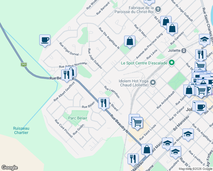 map of restaurants, bars, coffee shops, grocery stores, and more near 484 Rue Leprohon in Joliette